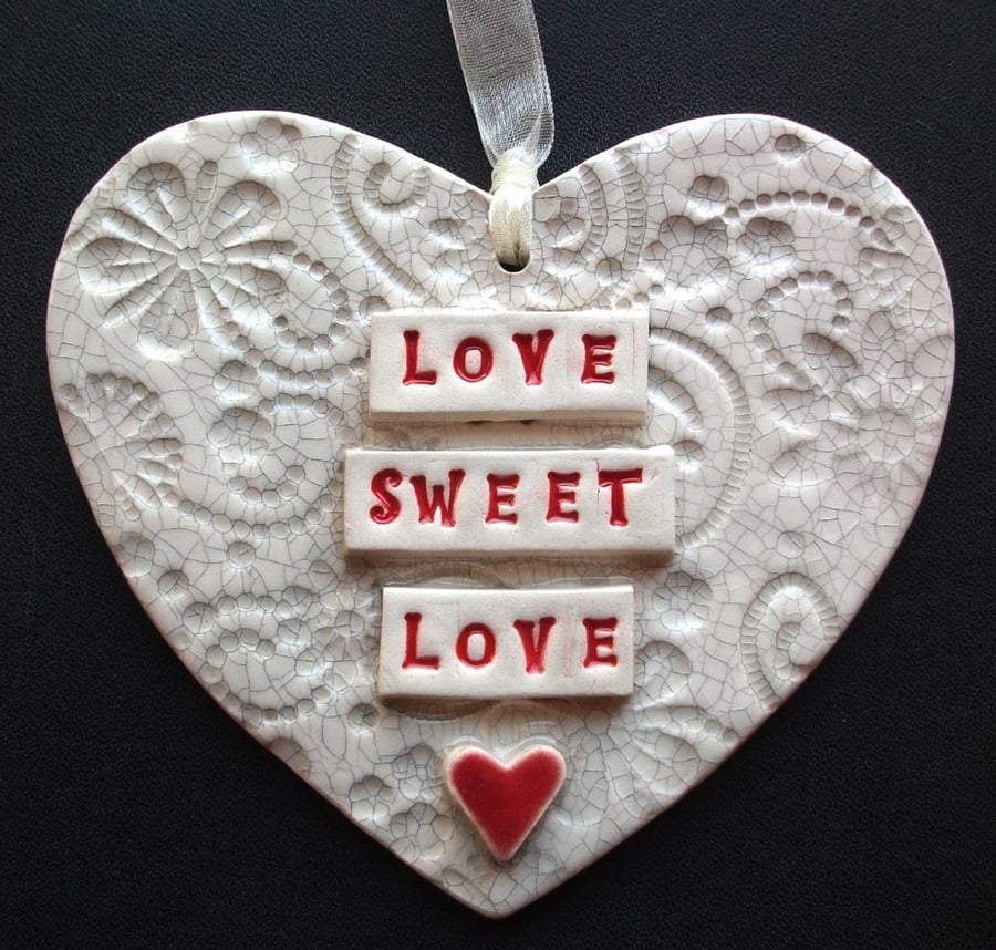 Red ceramic heart decoration Love Sweet Love