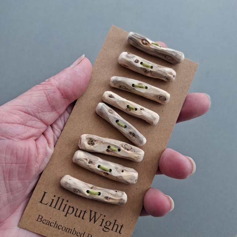 Set of eight small driftwood toggle buttons