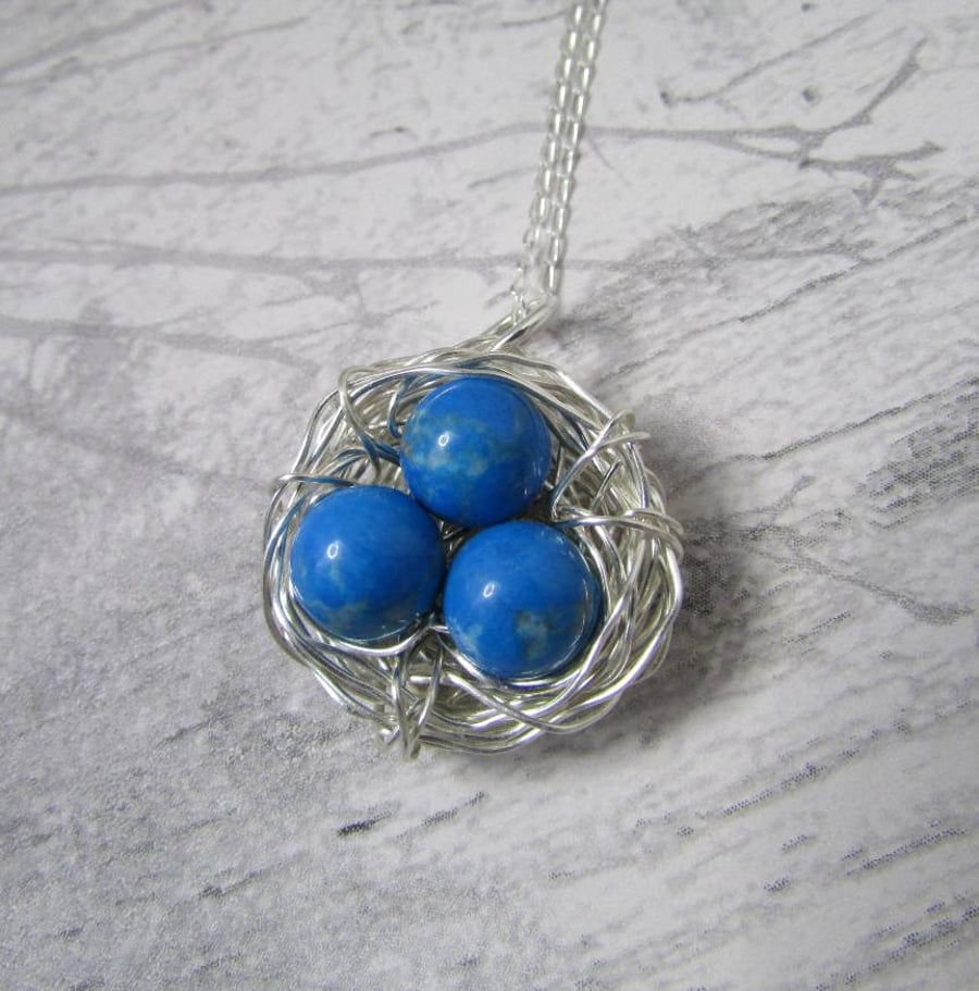 Blue Howlite Nest Egg Gemstone Necklace