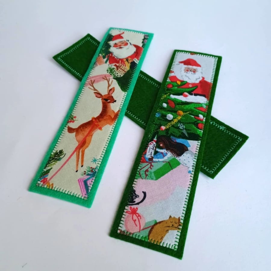 Christmas themed Bookmark for child - Vintage Santa with Reindeer or Tree