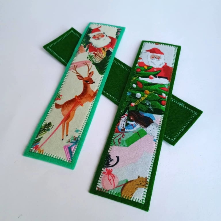 Christmas themed Bookmark for child - Vintage Santa with Reindeer or Tree