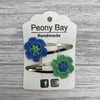 Hair clips, green & blue flower hair clips
