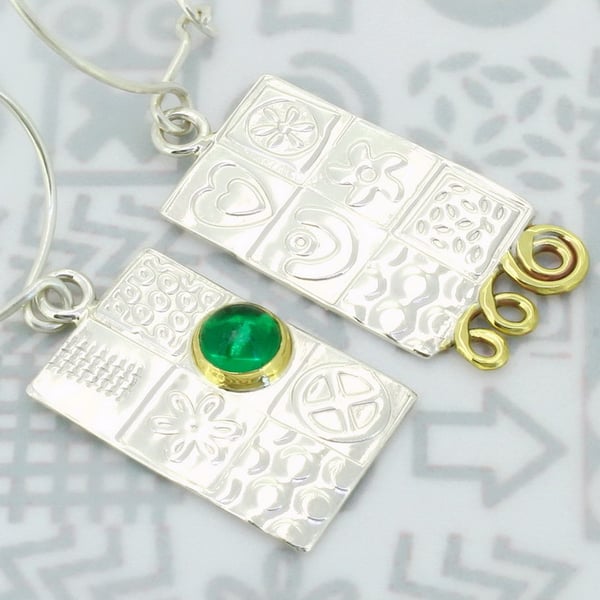 Green Spinel earrings, sterling silver, asymmetrical, handmade, gemstone choice