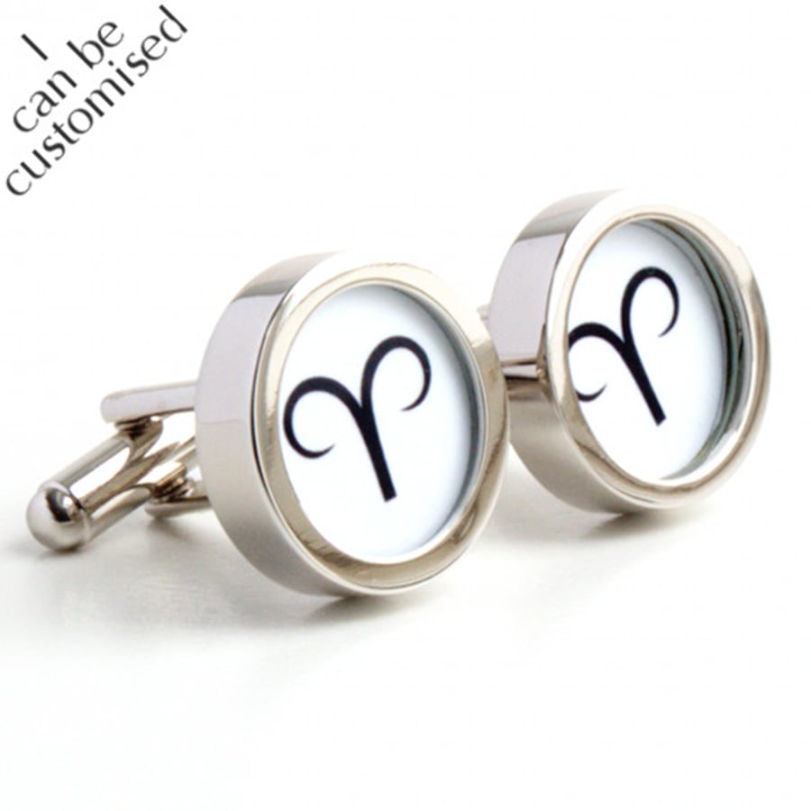 Aries Cufflinks in Black & White or Custom Colour