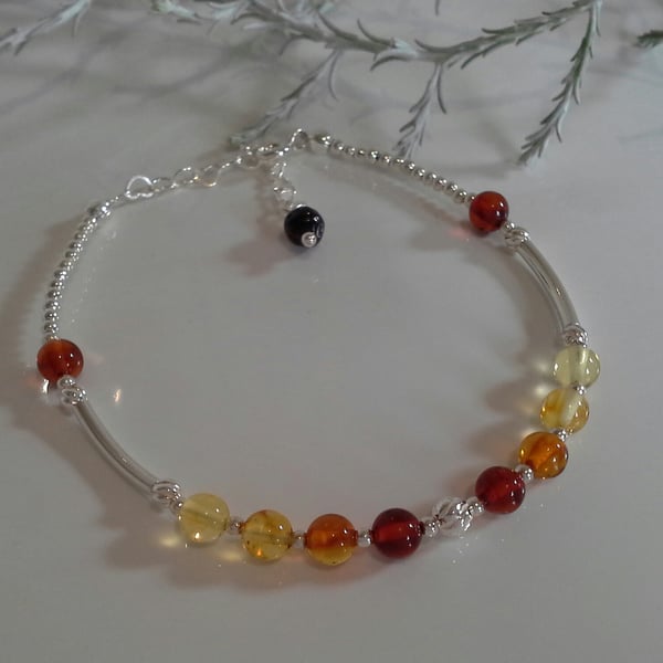 Luxery  Natural Balitic Amber Sterling Silver Bracelet