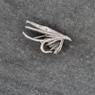 Real fishing fly preserved in silver, tie pin, pin badge