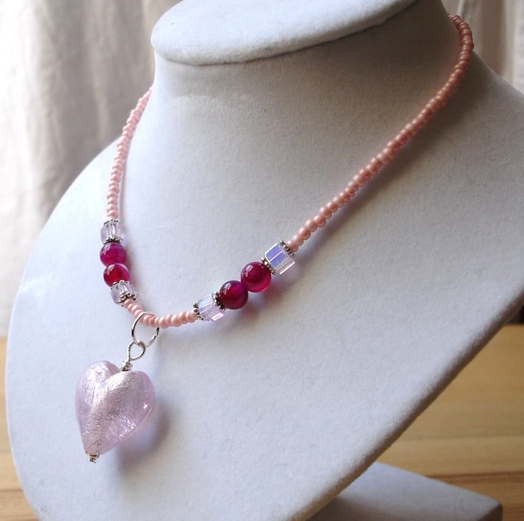 Pink Heart Glass Bead Pendant Folksy