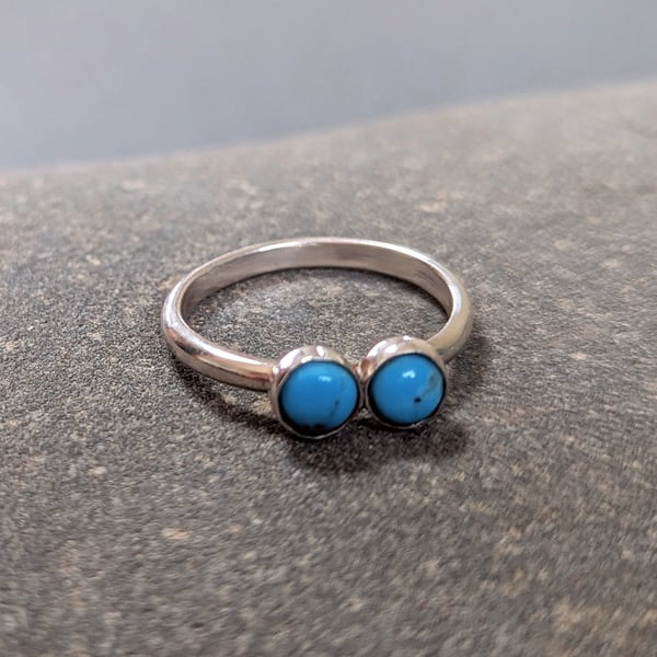 Sterling Sliver and Double Turquoise Ring 2mm Band