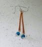 Earrings, Hammered Copper Bar with Teal Apatite and Sterling Silver - Image 4