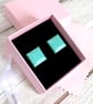 Turquoise square stud earrings for women. Pastel ear studs. - Image 2