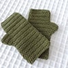 Crochet Fingerless Mittens Olive Green