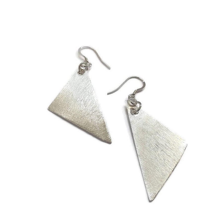 fine silver triangle drop  handmade earrings