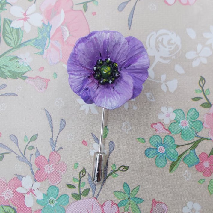 PURPLE POPPY PIN War Amimals Remembrance Brooch Animal Memorial Pin HAND PAINTED