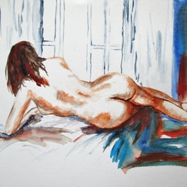 Nude woman reclining. Original painting