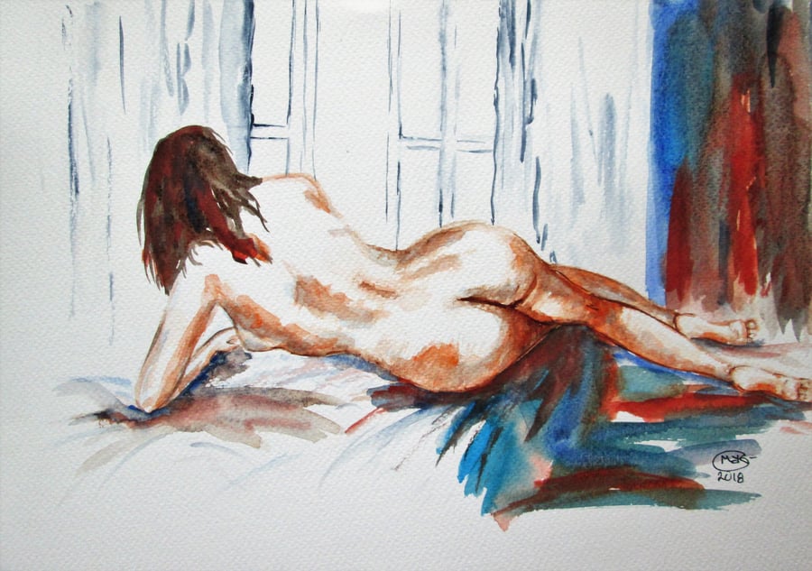 Nude woman reclining. Original painting