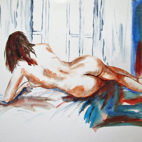 Nude woman reclining. Original painting