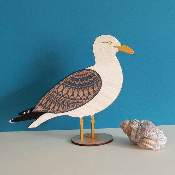  Standing Wooden Seagull Decoration Ornament- Hand Painted