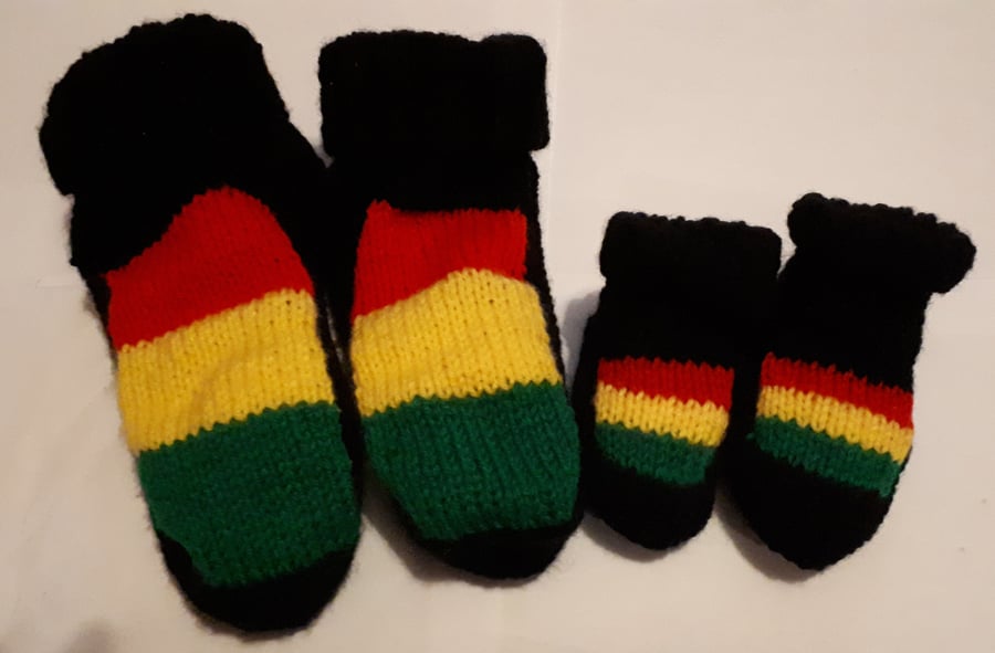 Hand knitted rasta rastafarian reggae baby adult ladies booties slipper socks