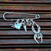 Safety Pin Brooch Badge silver charms alternative emo gothic spider heart