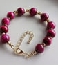 Fuchsia Tiger's Eye Gold-Plated Bracelet, Adjustable Handmade Gemstone Jeweller - Image 6