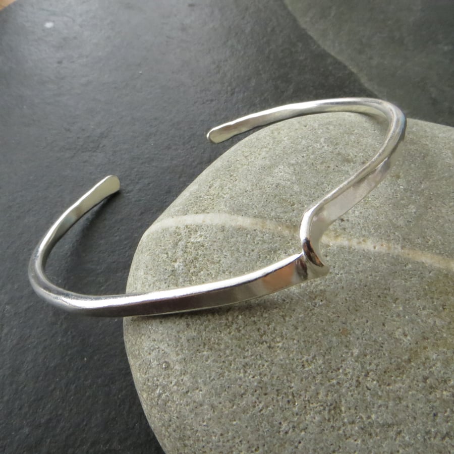 Sterling silver cuff, Twisted silver bangle, Wave jewellery, Open bangle