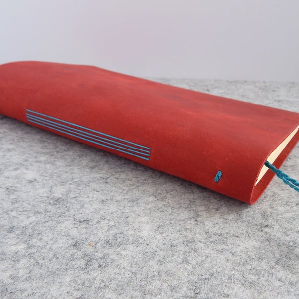 Red Leather Journal.  Pull-up calf leather, waxy matt finish. Luxury Gift Set