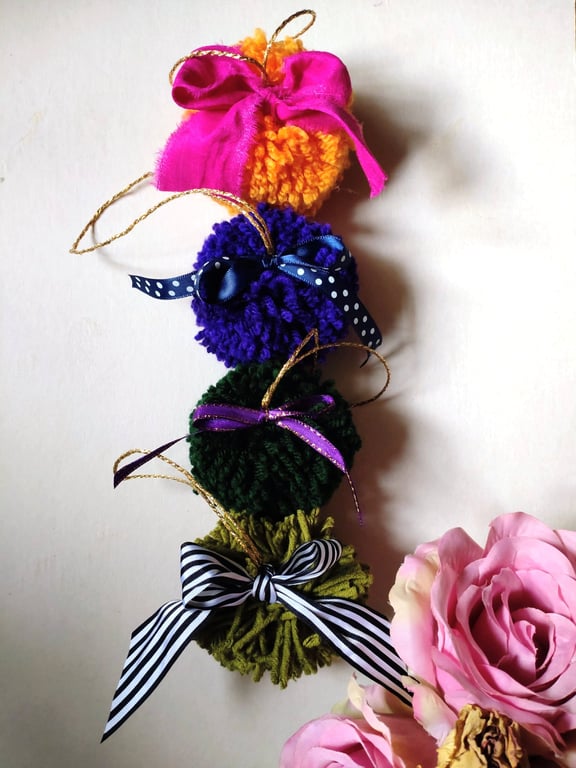 Pompom Baubles, Set of 4, Eclectic Bohemian Interiors, Maximalism Christmas 