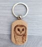 Barn Owl Pyrography Wood Keyring. Ideal gift for owl lovers.