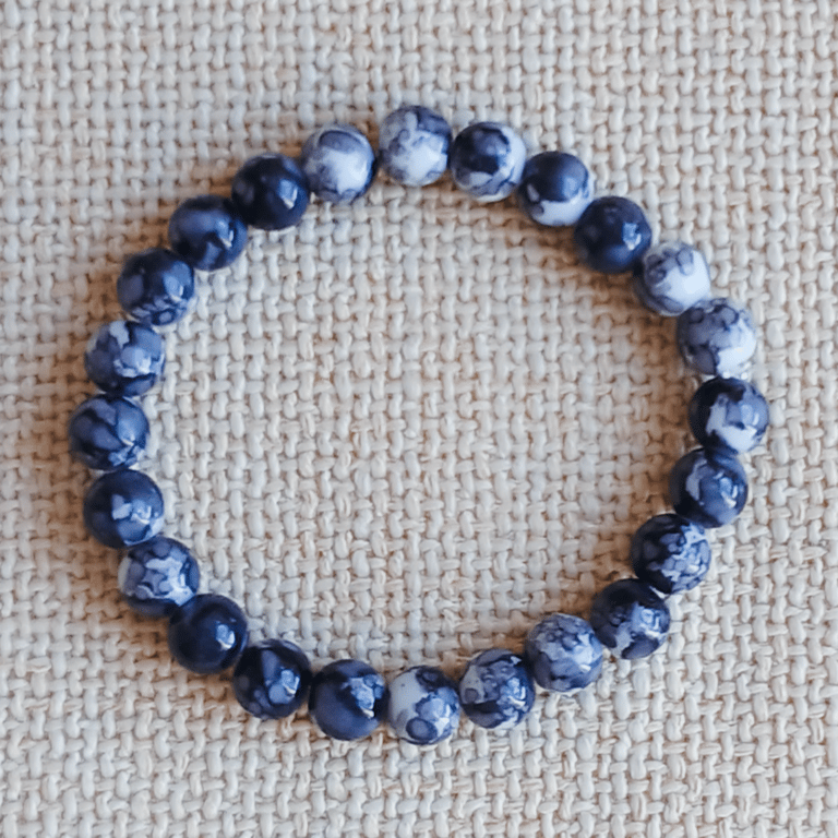 Ladies Moss Agate Elastic Bead Bracelet