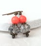 Living coral & crystal vintage style earrings - Image 2