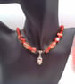 Silver Skull Pendant on an Orange Red Purple & Pink Shell Beaded Necklace - Image 4