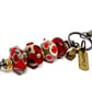Handmade Red & Grey Lamp-work Glass Bead Bag Charm Keyring Unique Gift  - Image 2