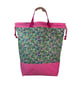 Liberty fabric Extra Large drawstring knitting bag with floral print, multi pock