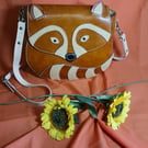 Tan Leather Raccoon Handbag Novelty Animal Shaped Shoulder Bag - Quirky Gift f