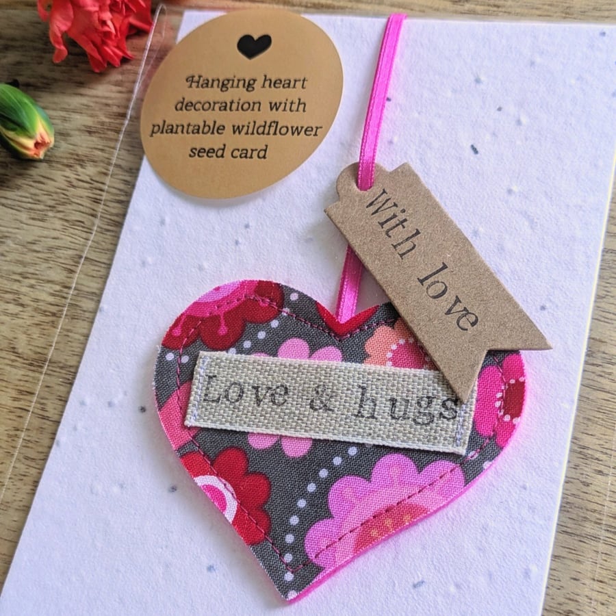'Love & Hugs' Keepsake Heart & Plantable Wildflower Card: 'Thinking Of You' Gift