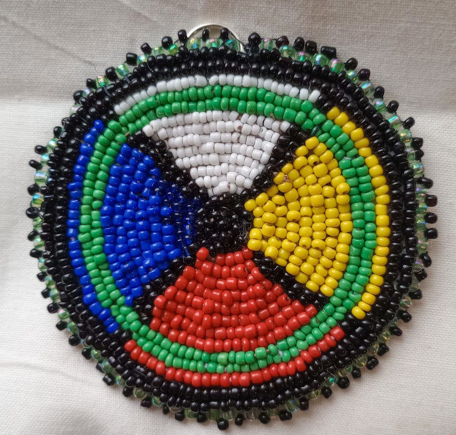 Beaded Four Elements Medicine Wheel pendant rosette Native-inspired necklace