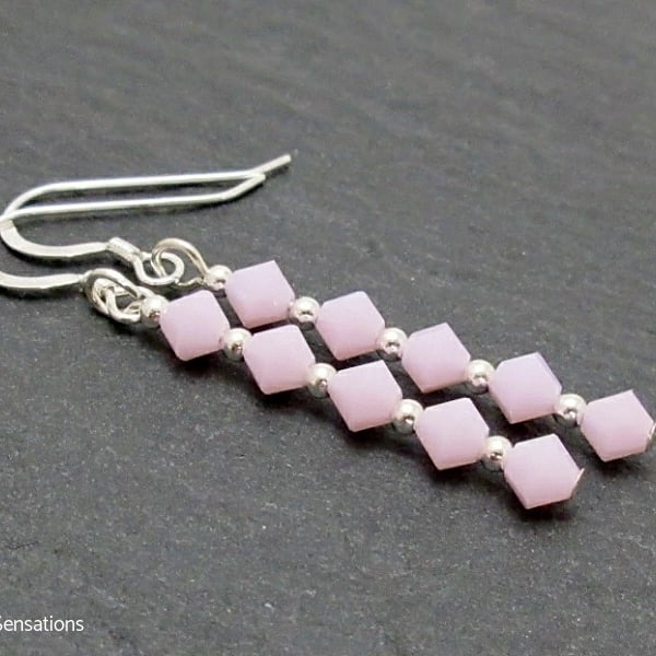 Pastel Pink Crystal Wedding Earrings With Sterling Silver & Swarovski Elements