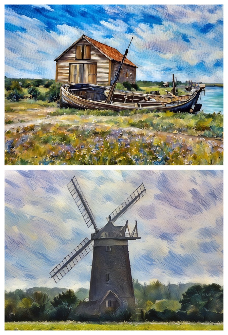 Pack of 2 A5 Greeting Cards Old Boat Yard & Windmill