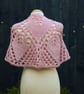 Chunky hand knit lace capelet in blossom pink 100% wool - design SB168 - Image 1