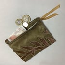 Purse, gold, zipped for coins, notes, cards, make up