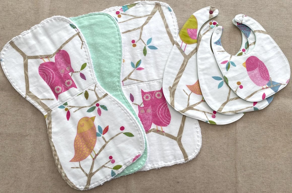 Handmade baby gift set bibs and burp cloths cotton newborn set