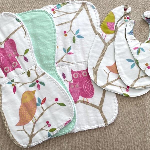Handmade baby gift set bibs and burp cloths cotton newborn set