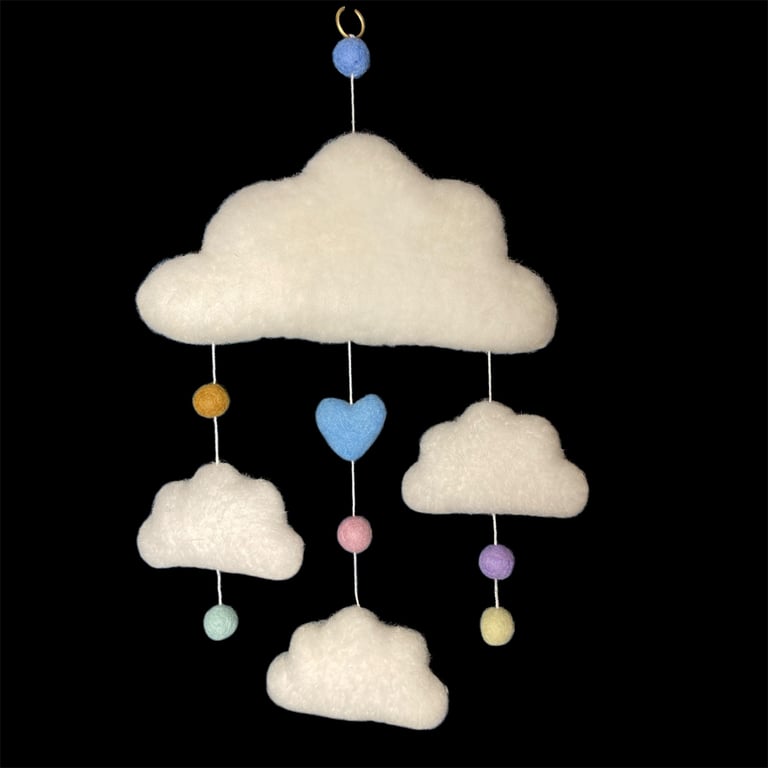 Nursery felted clouds hanging decoration or mobile