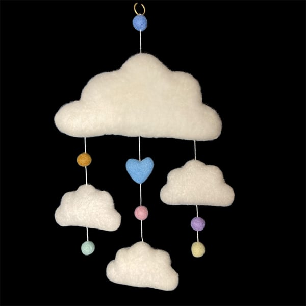 Nursery felted clouds hanging decoration or mobile