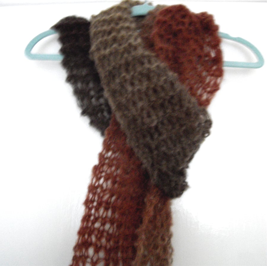 Pink and Brown Tones Hand Knitted Scarf - UK Free Post