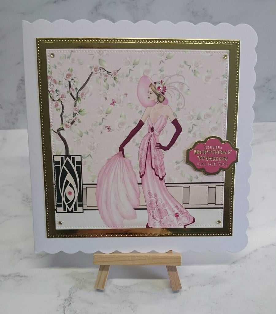 3D Luxury Handmade Card Art Deco Lady 1920s Sending Birthday Wishes Just For You