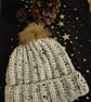 Bobble Beanie Hat Dark Cream Speckled  - Image 1