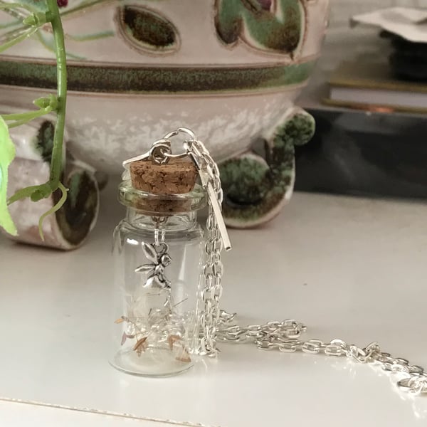 Dandelion Fairy Bottle Necklace 