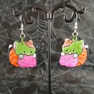 Franken-kitty Dangle Earrings, Zombie Kitty Polymer Clay Earrings
