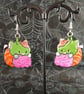 Franken-kitty Dangle Earrings, Zombie Kitty Polymer Clay Earrings - Image 1